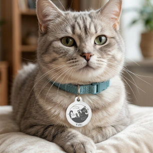 Black White Yin Yang Two Cats Pet ID Tag
