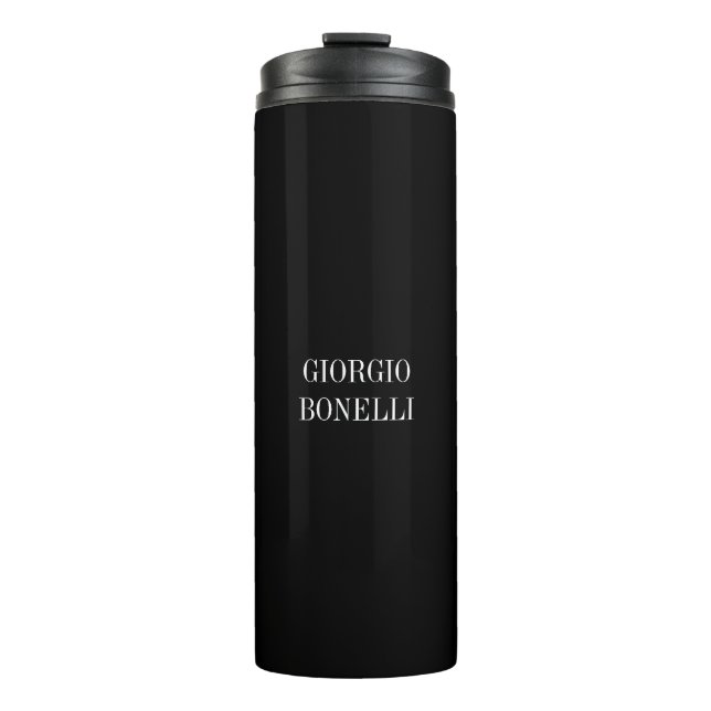 Black White Your Name Minimalist Personal Modern Thermal Tumbler (Front)