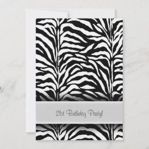Black White Zebra 21st Birthday Party Invitation