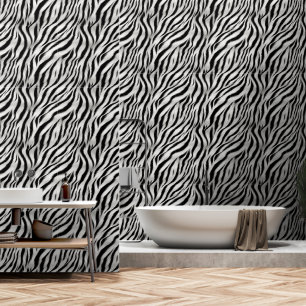Black White Zebra Animal Faux Fur (image of fur) Wallpaper