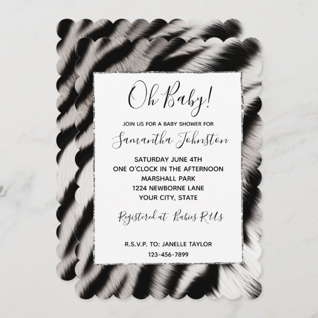 Black White Zebra Animal Invitation (Front/Back)