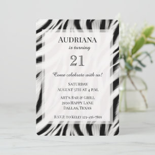Black White Zebra Animal Print Birthday Invitation