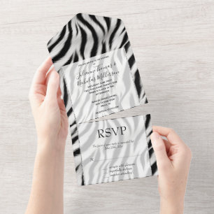 Black White Zebra Animal Print Safari All In One Invitation