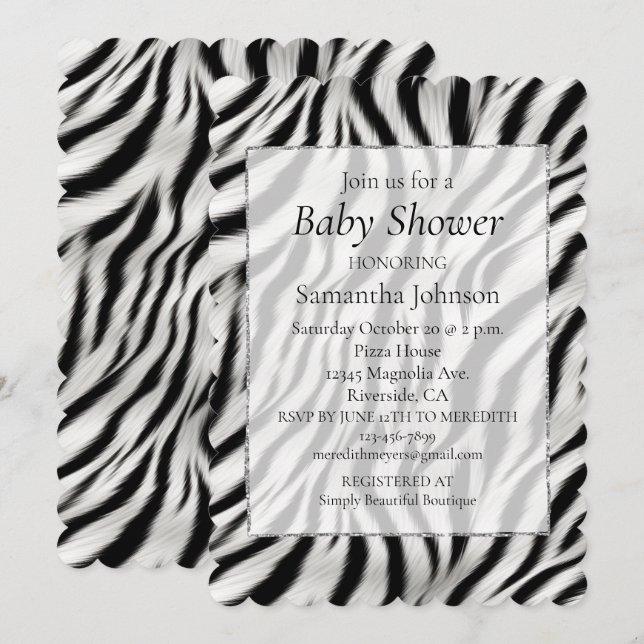 Black White Zebra Animal Print Safari Invitation (Front/Back)