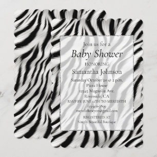 Black White Zebra Animal Print Safari Invitation