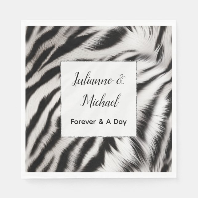 Black White Zebra Animal Wedding Napkin (Front)