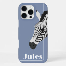 Black White Zebra Blue add Name iPhone 16 Pro Max Case