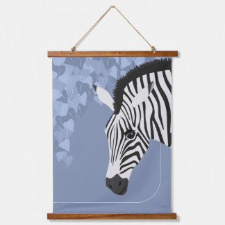 Black White Zebra Blue Ivy Hanging Tapestry