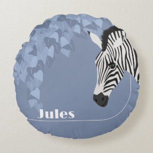 Black White Zebra Blue Yellow Ivy add Name Round Cushion