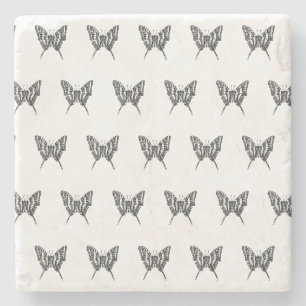 Black & White Zebra Butterfly Ink Drawing Pattern Stone Coaster