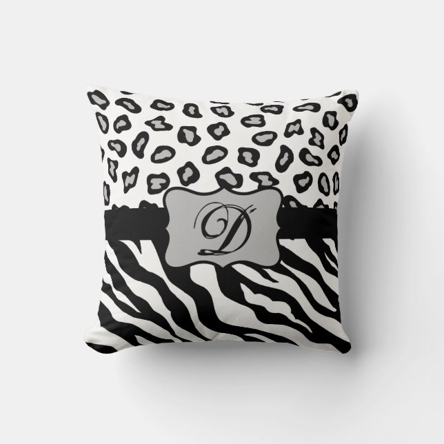Black & White Zebra & Cheeta Skin Personalised Cushion (Front)