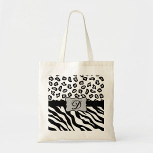 Black & White Zebra & Cheeta Skin Personalized Tote Bag