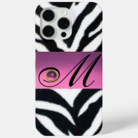 BLACK WHITE ZEBRA FUR PINK LILAC GEM MONOGRAM,