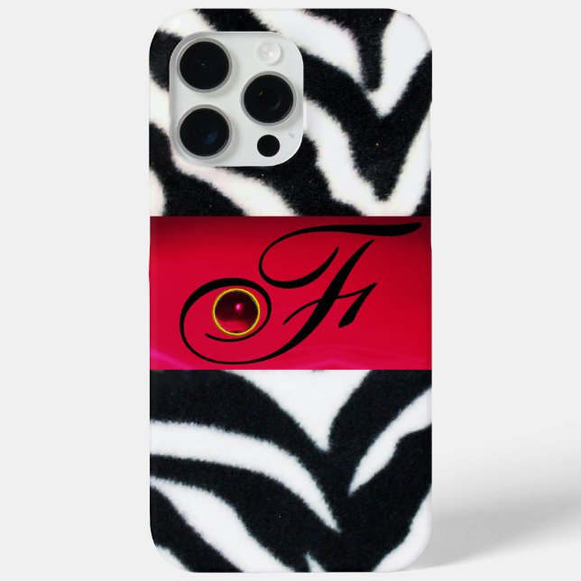 BLACK WHITE ZEBRA FUR  RED  GEM MONOGRAM, Case-Mate iPhone CASE (Back)