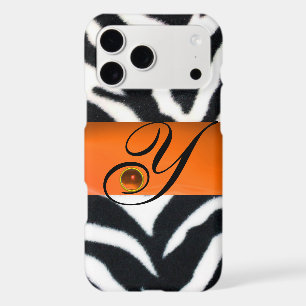 BLACK WHITE ZEBRA FUR YELLOW ORANGE GEM MONOGRAM,