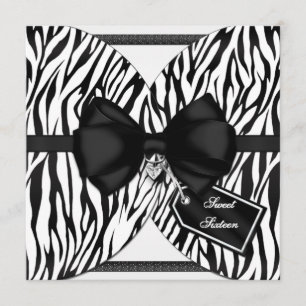 Black White Zebra Invite Ribbon & Jewelled Bow