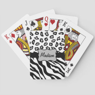 Black White Zebra Leopard Skin Name Personalised Playing Cards