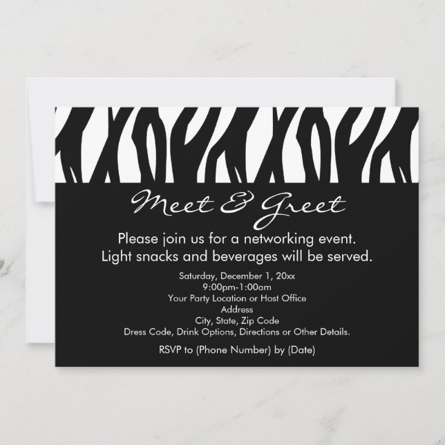 Black/White Zebra Meet and Greet Invitations (Front)