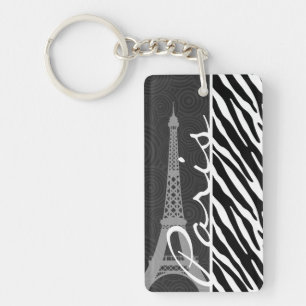 Black & White Zebra; Paris Key Ring
