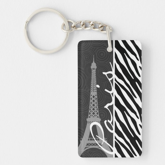 Black & White Zebra; Paris Key Ring (Front)