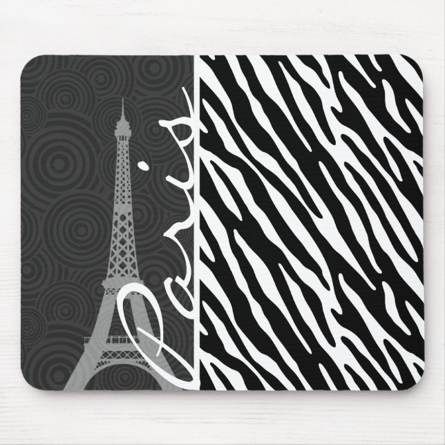 Black & White Zebra; Paris Mouse Mat (Front)