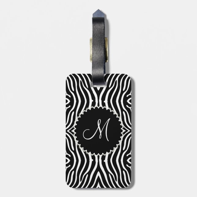 Black & White Zebra Pattern Customised Luggage Tag (Back Vertical)