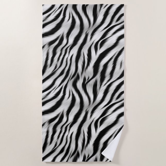 Black White Zebra Print Animal Beach Towel (Front)