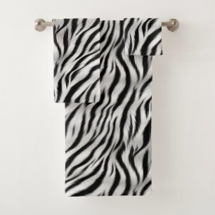 Black White Zebra Print Animal Safari Bath Towel Set