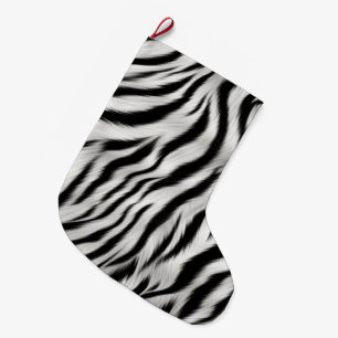  Black White Zebra Print Animal Safari Large Christmas Stocking