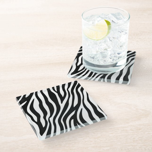 Black White Zebra Print Glass Coaster (Angled)