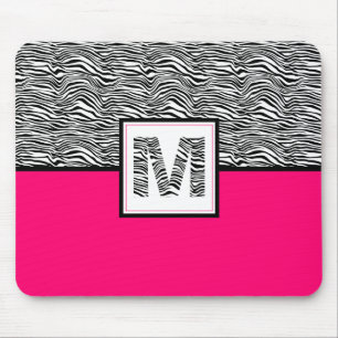 Black & White Zebra Print Monogram   Hot Pink Mouse Mat