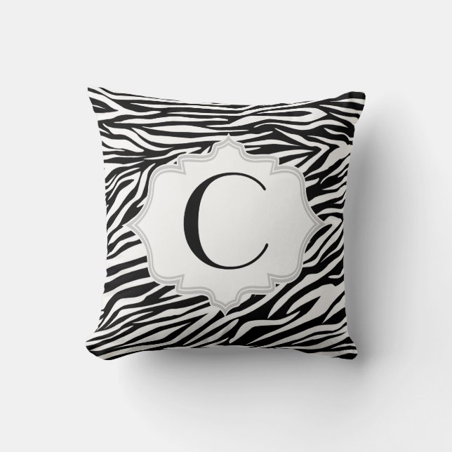Black white zebra print pattern custom cushion (Front)