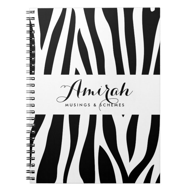 Black & White Zebra Print Personalised Notebook (Front)