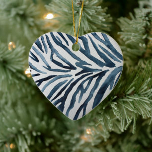Black White Zebra Print Watercolor Ceramic Tree Decoration