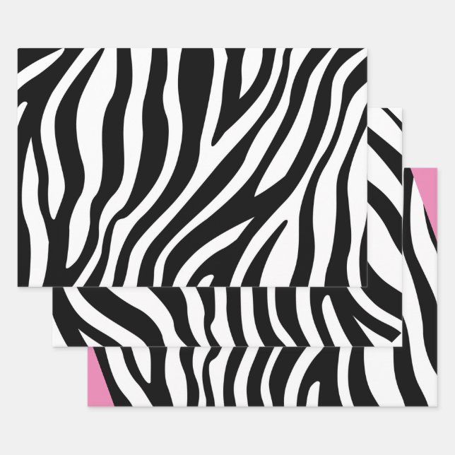 Black White Zebra Print Wrapping Paper Sheet (Set)