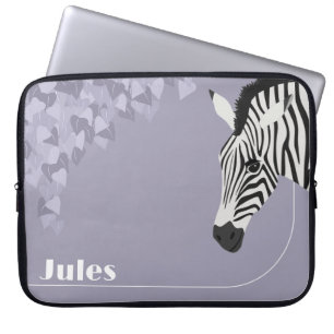 Black White Zebra Purple Ivy add Name Laptop Sleeve