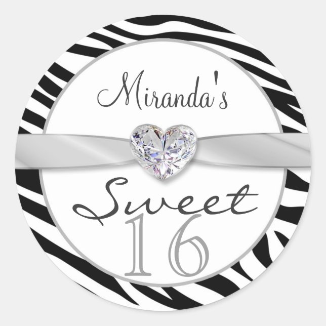 Black white zebra, ribbon Sweet 16 Sticker (Front)