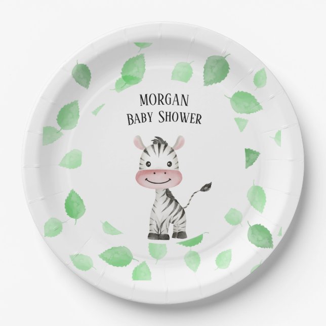 Black & white Zebra Safari Wild Jungle trip Jungle Paper Plate (Front)