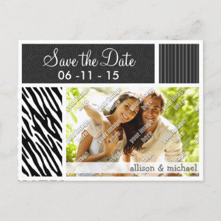 Black & White Zebra Stripes Announcement Postcard