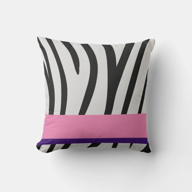 Black/White Zebra Stripes/Any Colour/Purple Lines Cushion (Front)