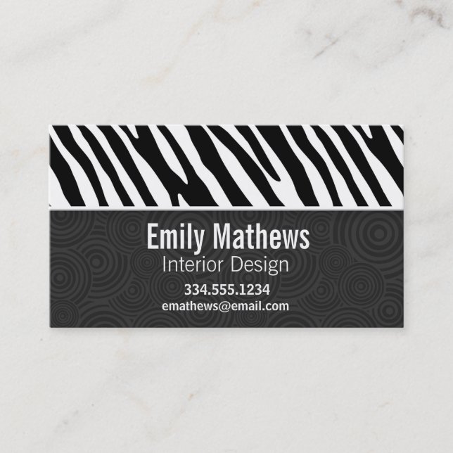 Black & White Zebra Stripes Business Card (Front)
