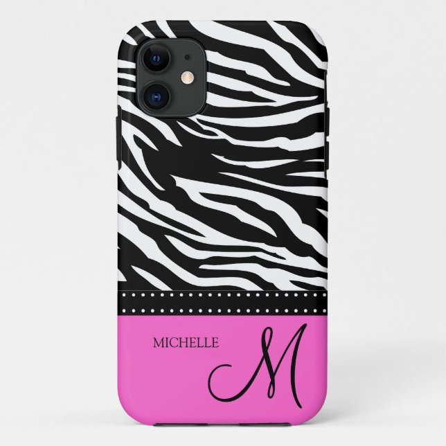 Black & White Zebra stripes with hot pink Case-Mate iPhone Case (Back)