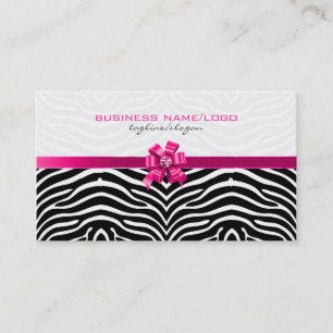 Black & White Zebra Stripes With Pink Bow Business Card