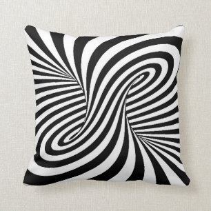 BLACK WHITE ZEBRA SWIRLS PATTERNS OPTICAL ILLUSION CUSHION
