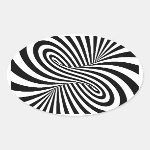 BLACK WHITE ZEBRA SWIRLS PATTERNS OPTICAL ILLUSION OVAL STICKER