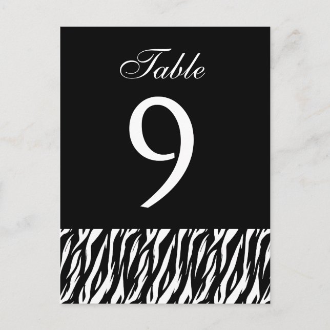 Black White Zebra Table Number Part of Set of 12 Postcard (Front)