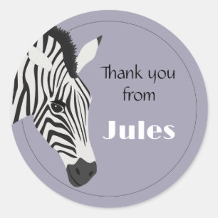 Black White Zebra Thank you Classic Round Sticker