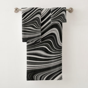 Black & White Zebra Wavy Abstraction Bath Towel Set