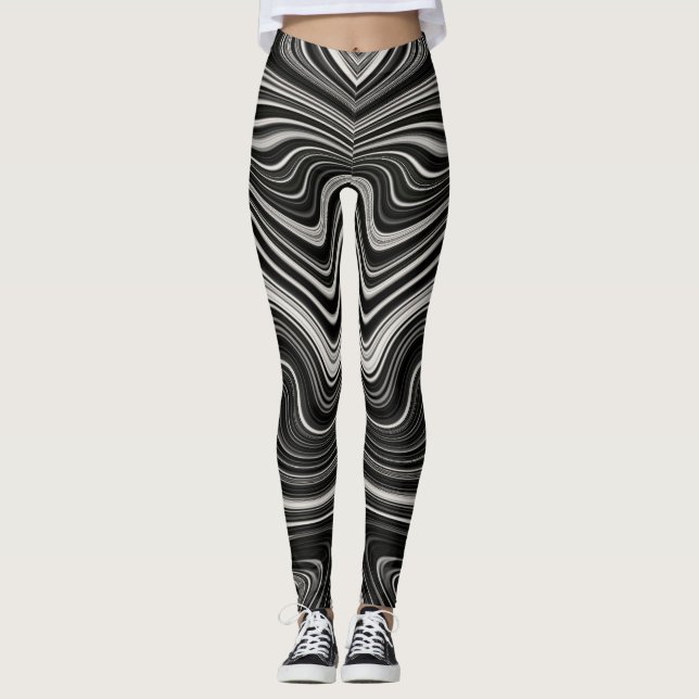 Black & White Zebra Wavy Abstraction Leggings (Front)