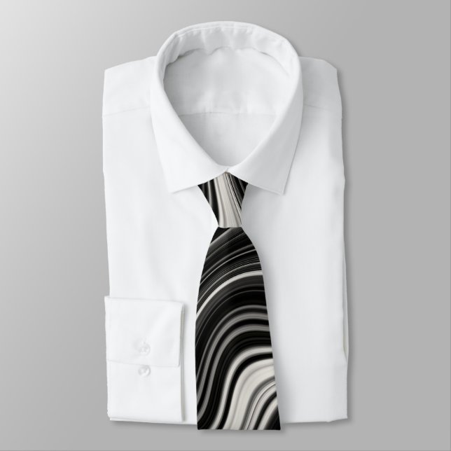 Black & White Zebra Wavy Abstraction Tie (Tied)